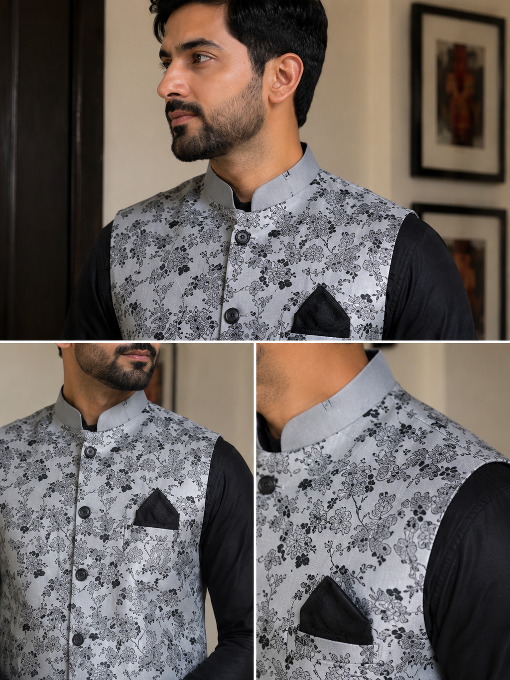 Men's Kurta Set – Schwarz mit Nehru-Weste