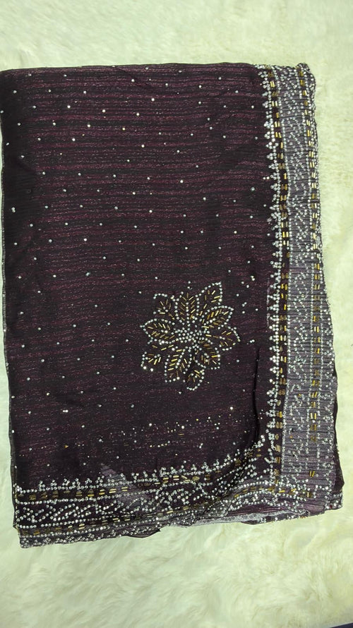 Dark Plum Georgette Saree