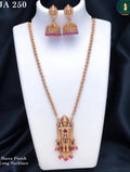 JA 250 Matte Finish Long Necklace Set mit Jhumka-Ohrringen und rosa Steinbesatz