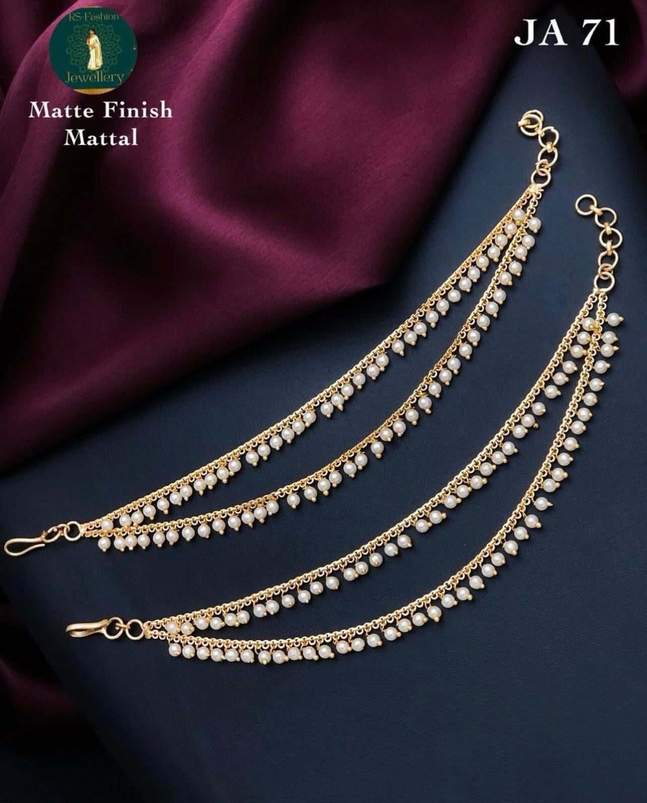Ear Chain JA 71 – Matte Finish Mattal mit Perlen 2 Reihen