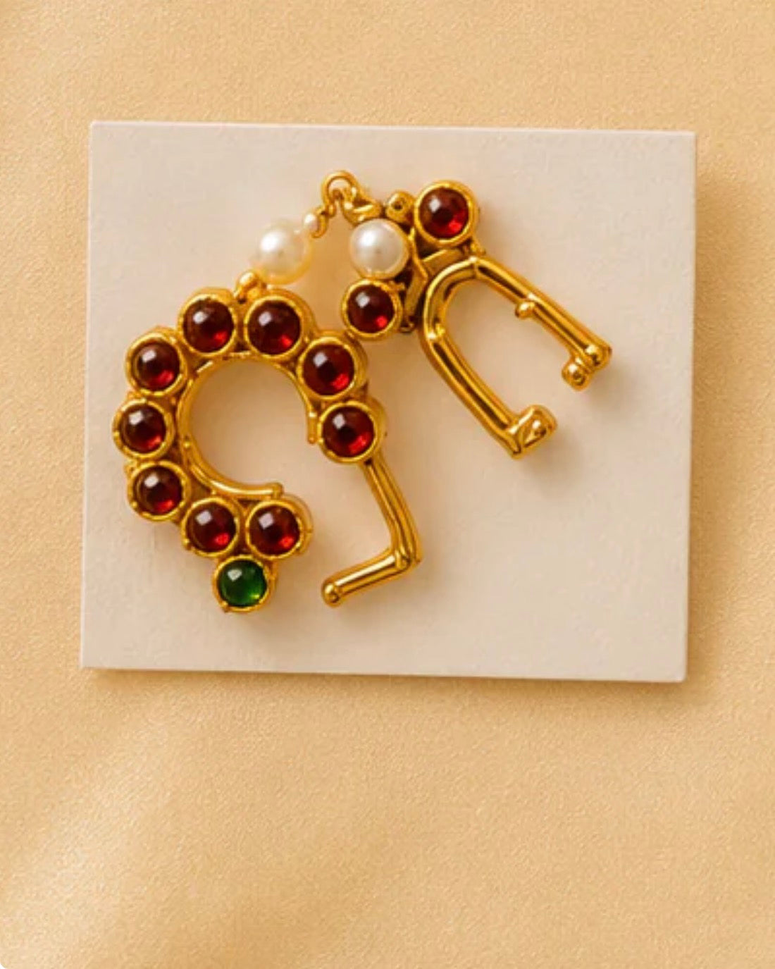 Gold Kemp Nose Ring with Red & Green Gemstones – Set of 2