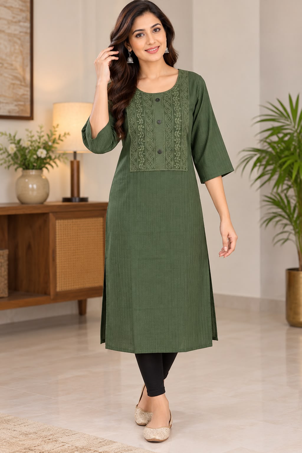 Navy Blue Kurta with Decorative Front – L