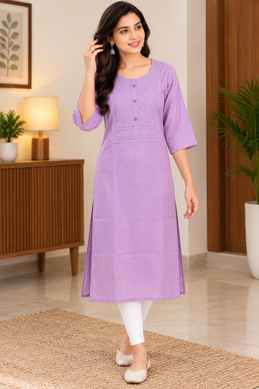 Navy Blue Kurta with Decorative Front – L