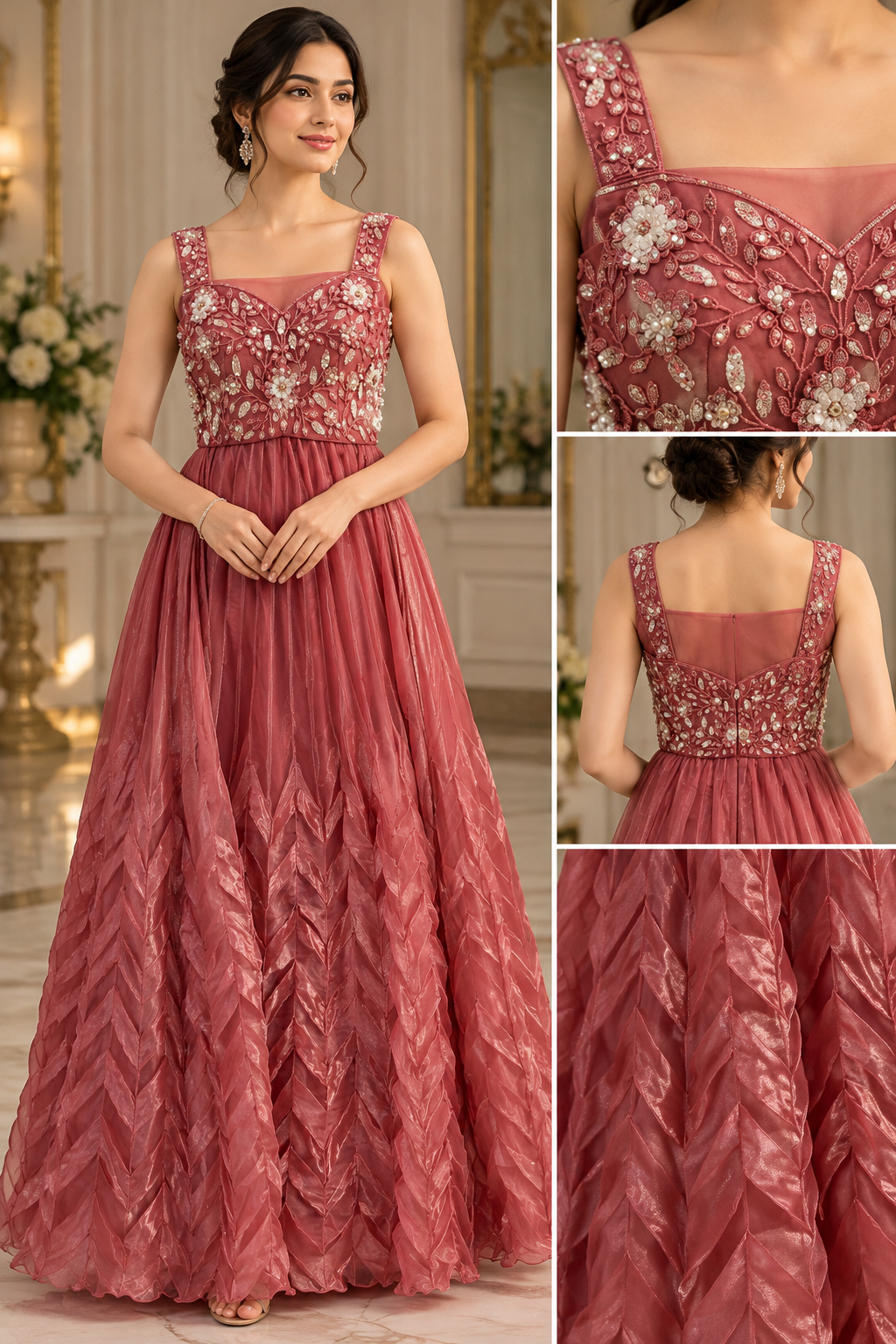Bordeauxrotes Lehenga-Set mit floraler Paillettenbluse und Schal ready made