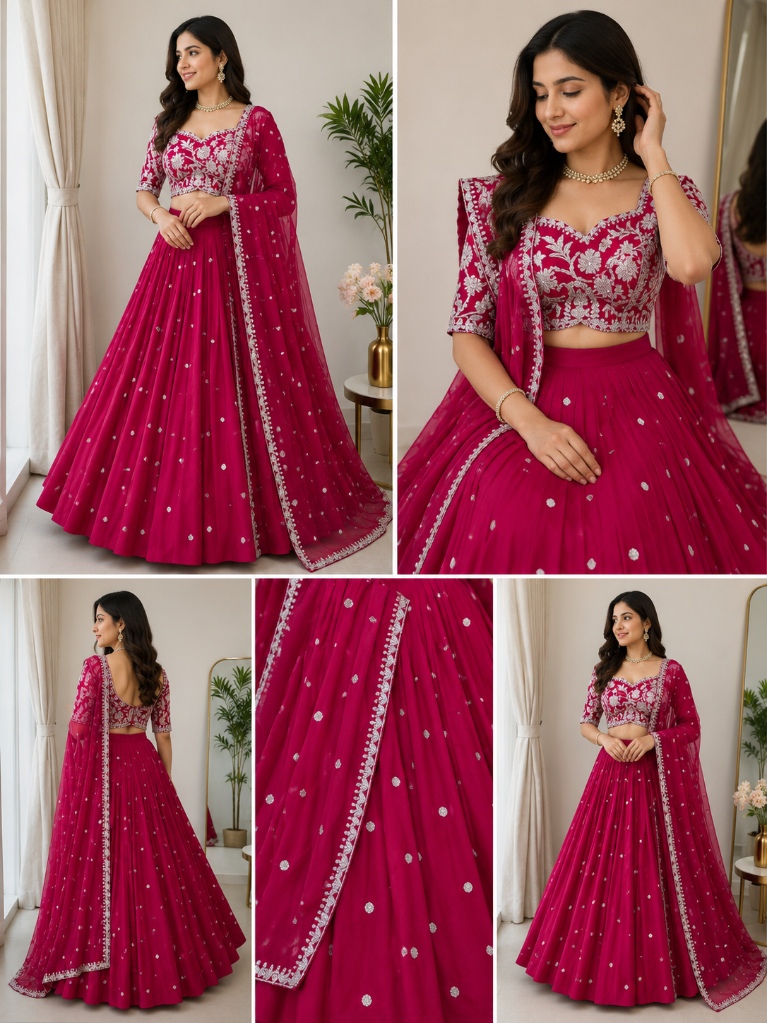 Crimson Red Zardozi Embroidered Lehenga Choli blouse stiched
