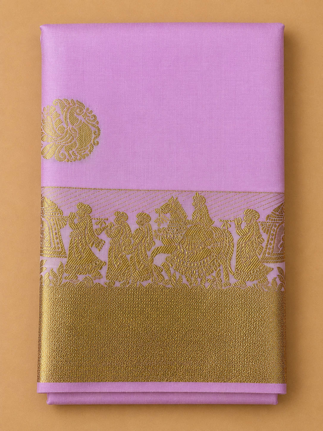 Soft Silk Saree – Pink with Gold Pallaku Design