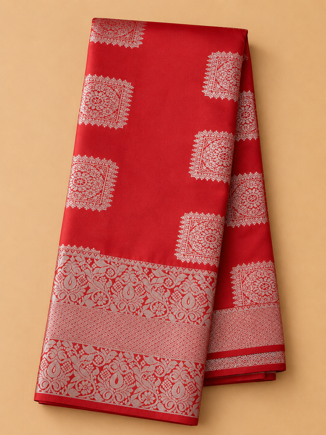 Soft Silk Saree – Red with Gold Zari