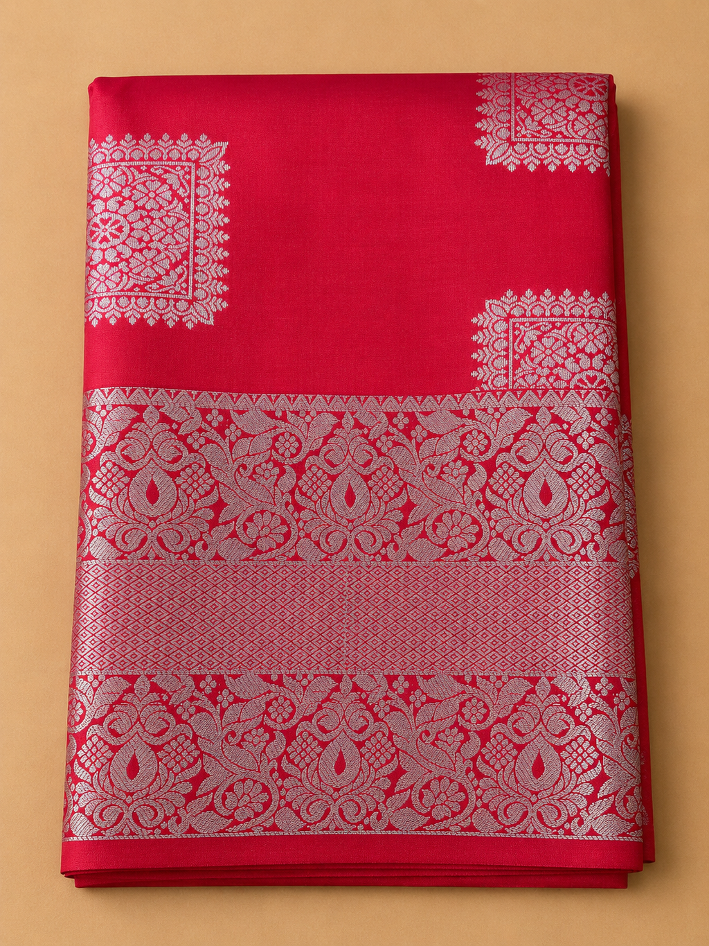 Soft Silk Saree – Red with Gold Zari
