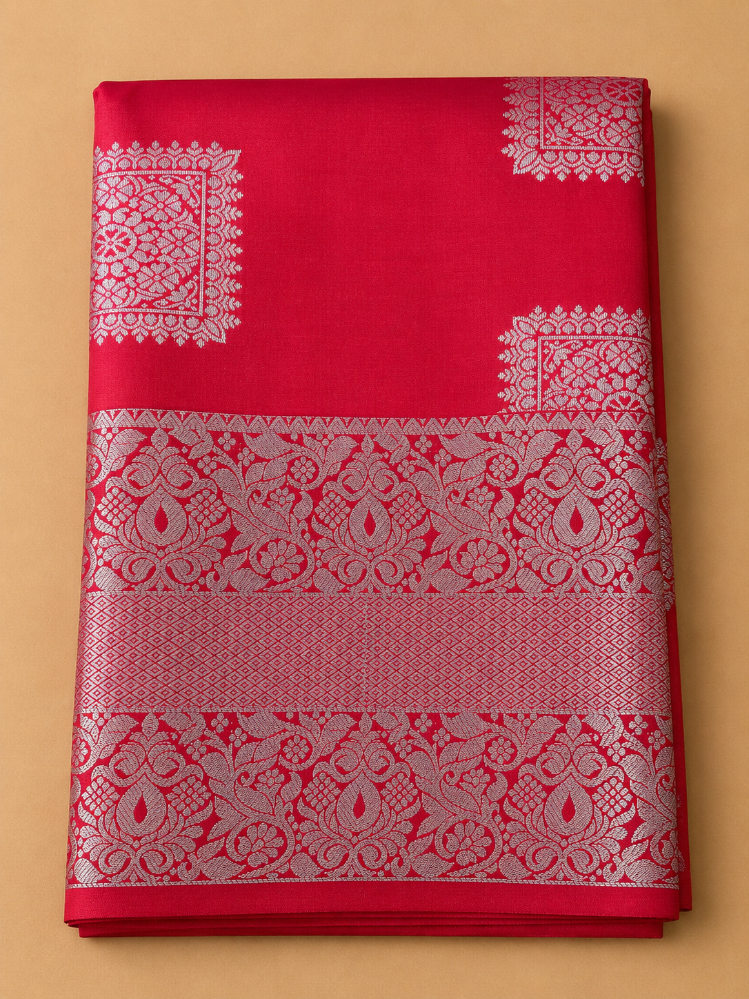 Soft Silk Saree – Red with Gold Zari