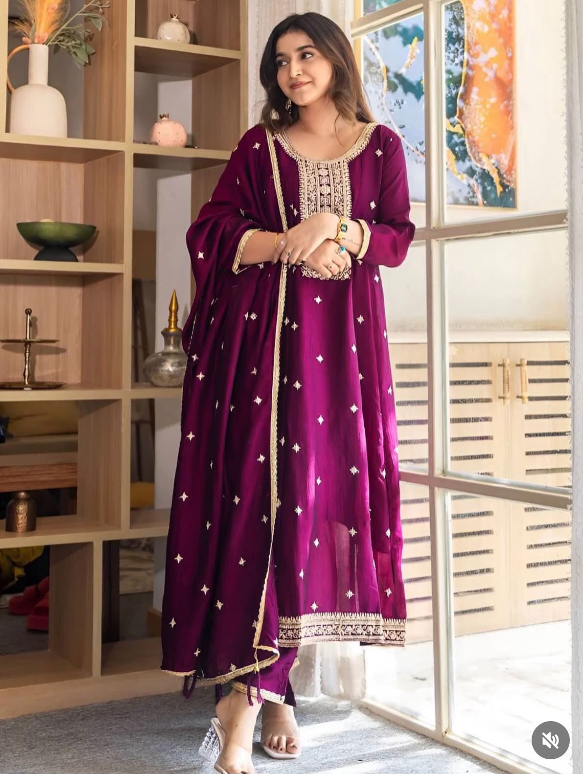 Magenta Anarkali Kurta-Pant M size