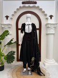 Schwarzes Vichitra Silk Gown-XXL