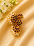 Gold Jhumka Earrings with Gemstones & Pearls
