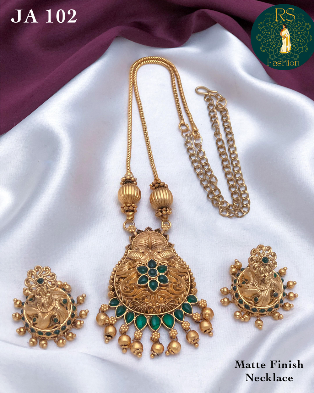JA 102 Matte Finish Necklace Set – Emerald Green