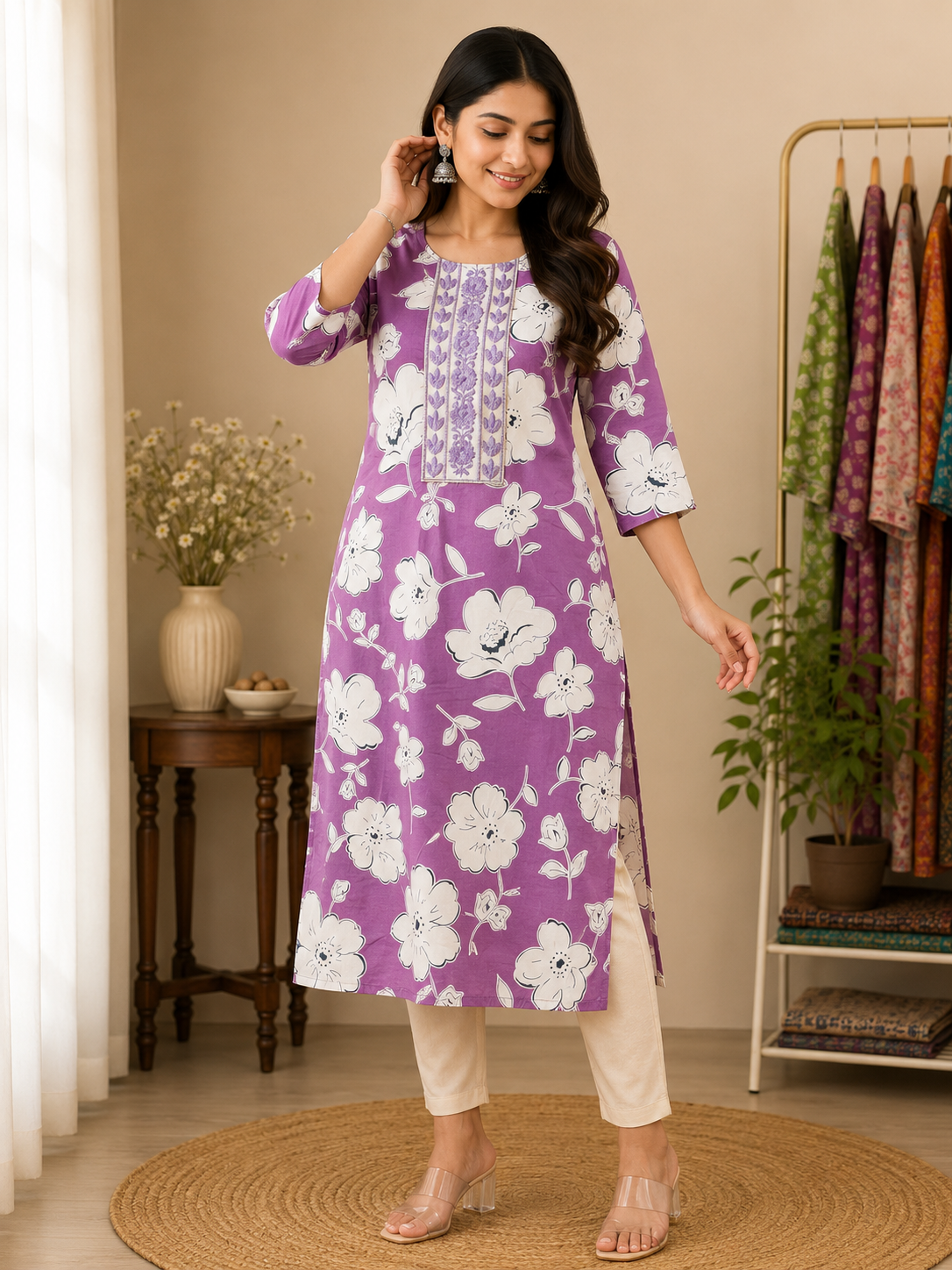 Purple Floral Printed TOP