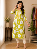 Lime Green Floral Printed Top (Ladys Long Top )