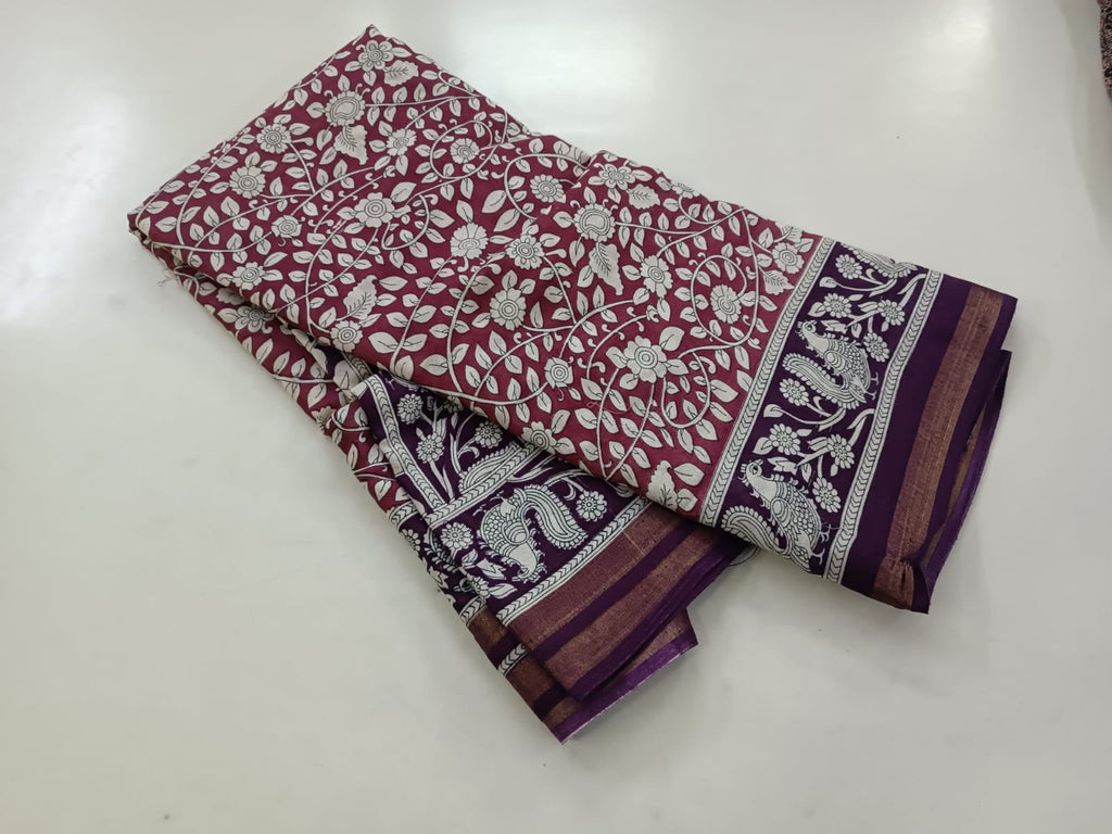 Tussar Silk Saree with Contrast Rich Pallu & Blouse