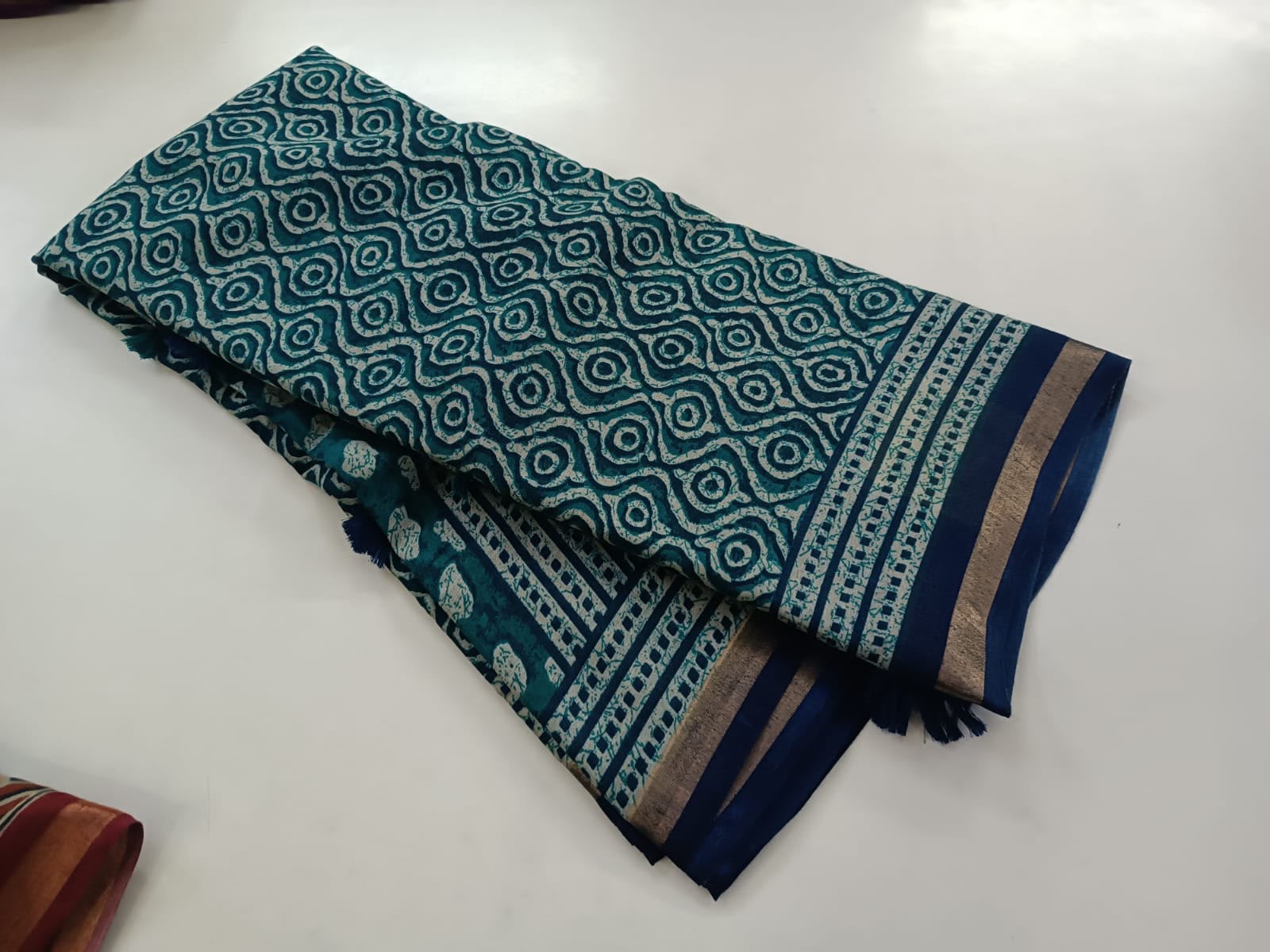 Tussar Silk Saree with Contrast Rich Pallu & Blouse - Teal