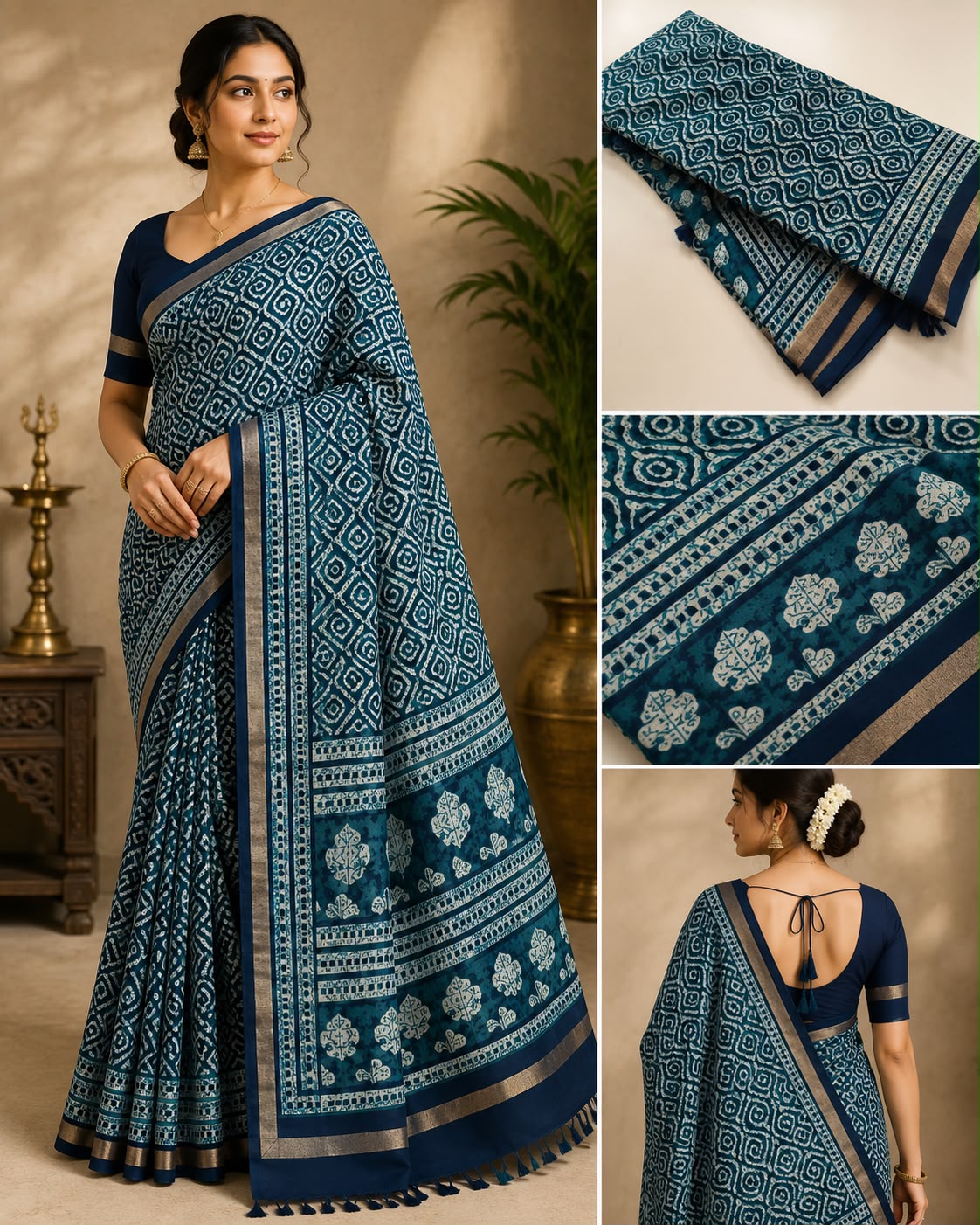 Tussar Silk Saree with Contrast Rich Pallu & Blouse - Teal