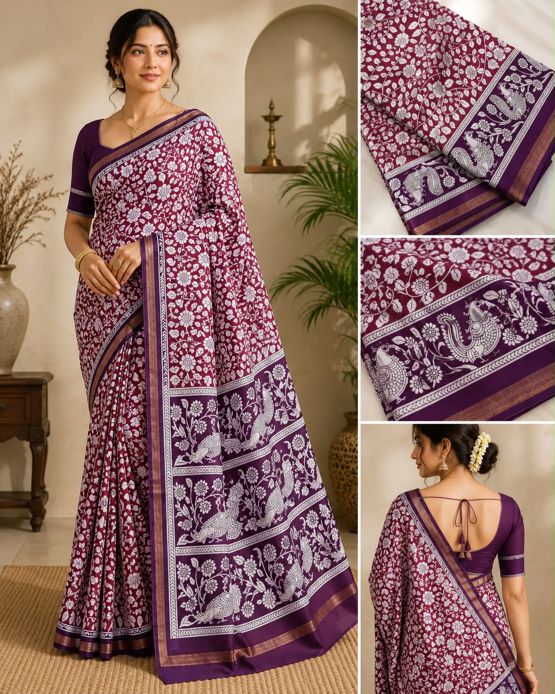 Tussar Silk Saree with Contrast Rich Pallu & Blouse