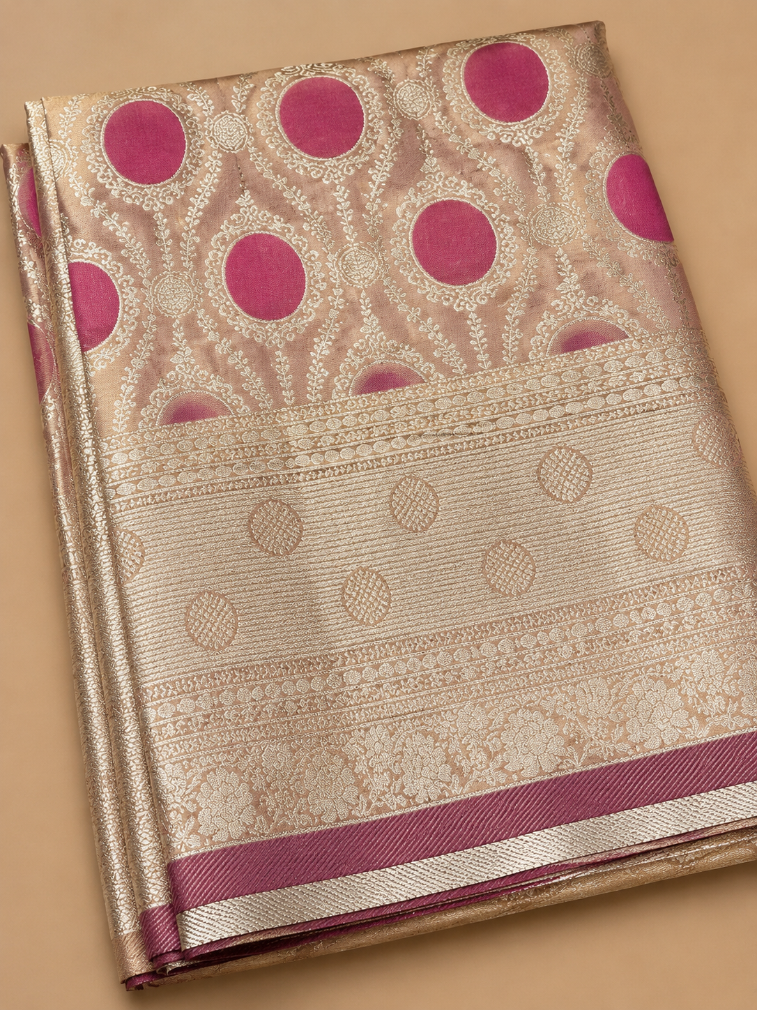 Gold Pink bridal Saree  Silk Saree with Meenakari Buti