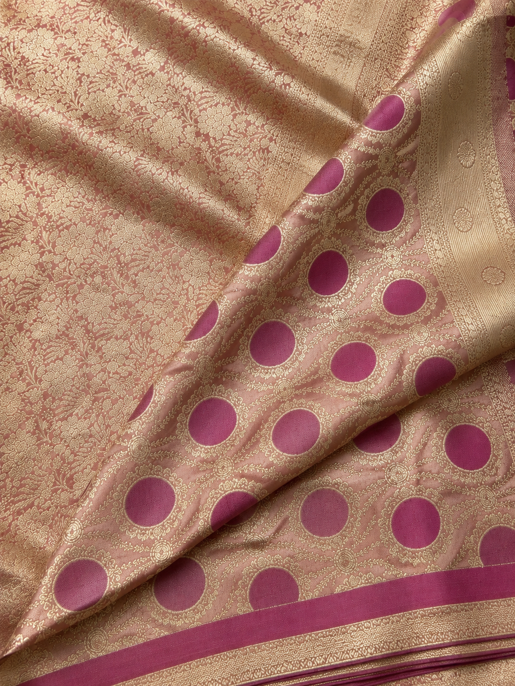 Gold Pink bridal Saree  Silk Saree with Meenakari Buti