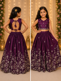 Girls kids Dress Purple Embroidered Lehenga Set