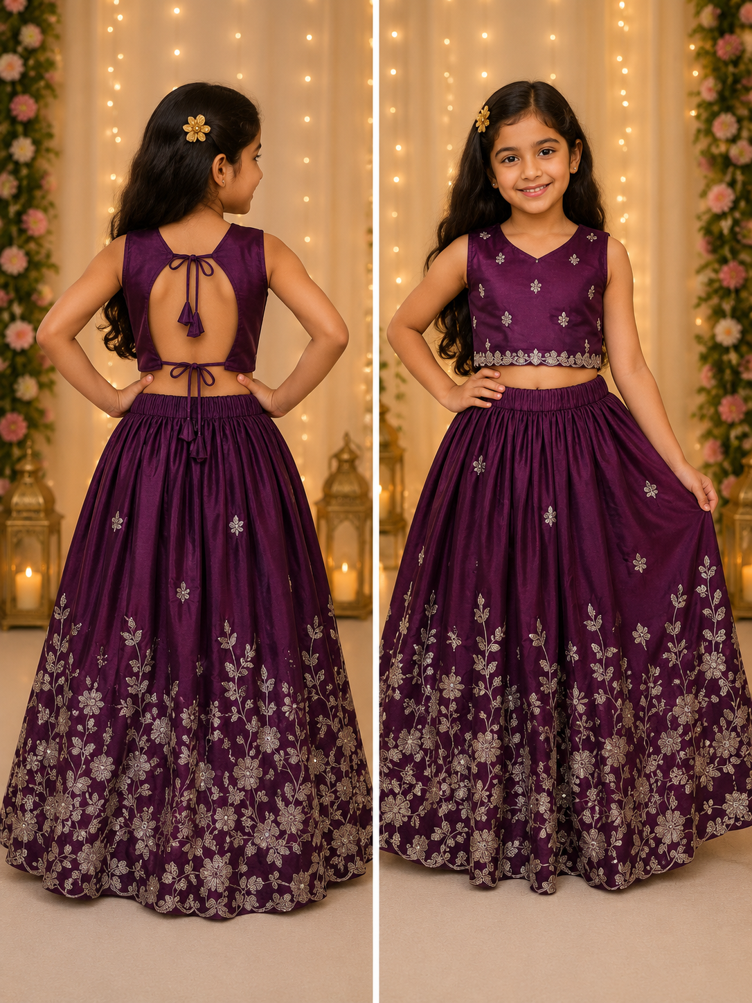 Girls kids Dress Purple Embroidered Lehenga Set