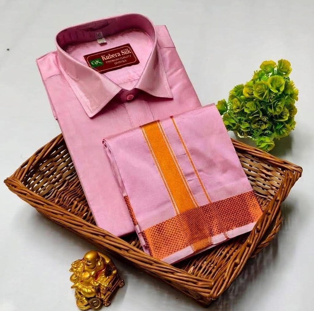 Silk Men's Shirt & Dhoti Set – NO Velcro 42 Size