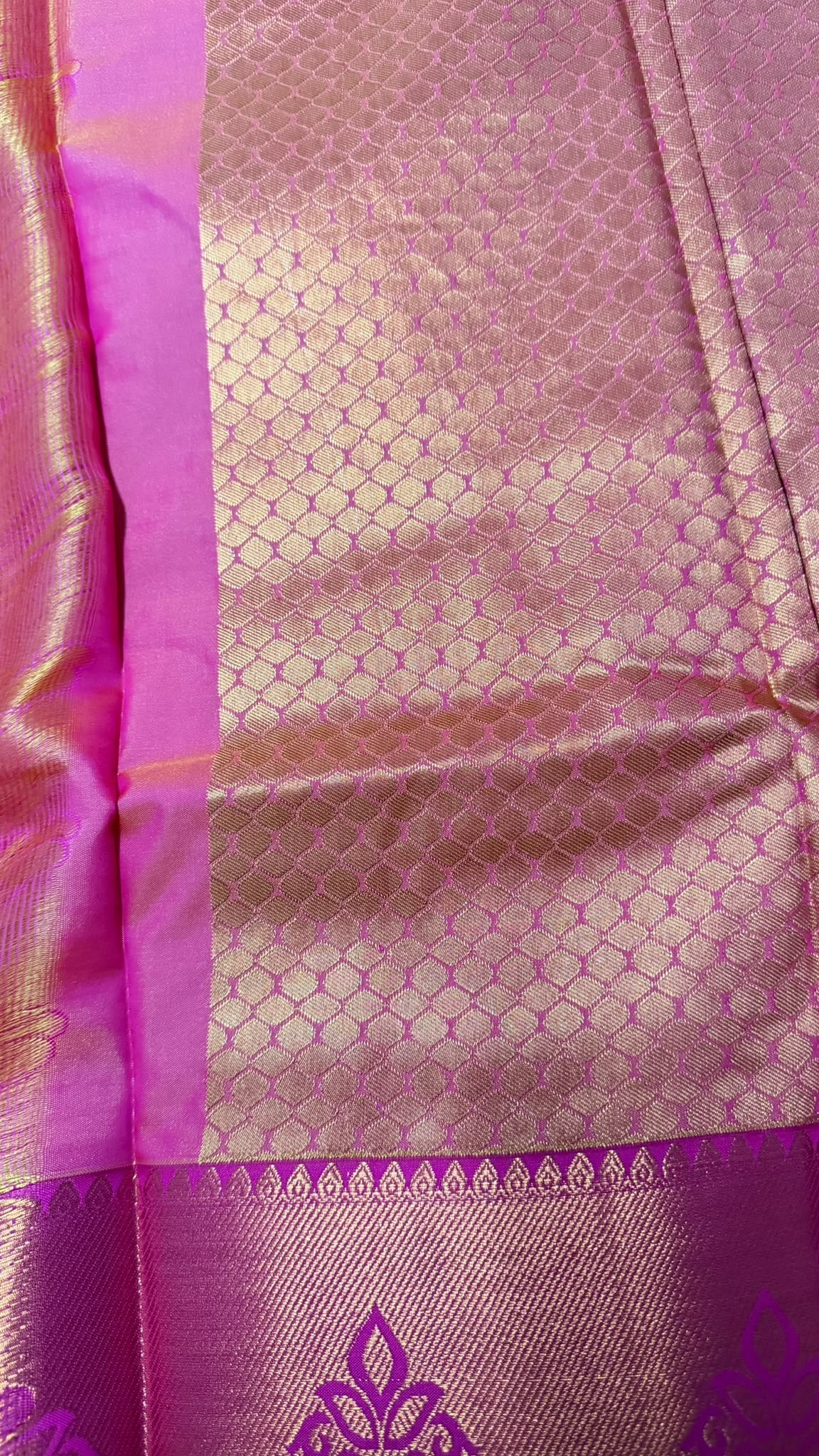 Silk Saree – Pink & Magenta with Gold Zari Border