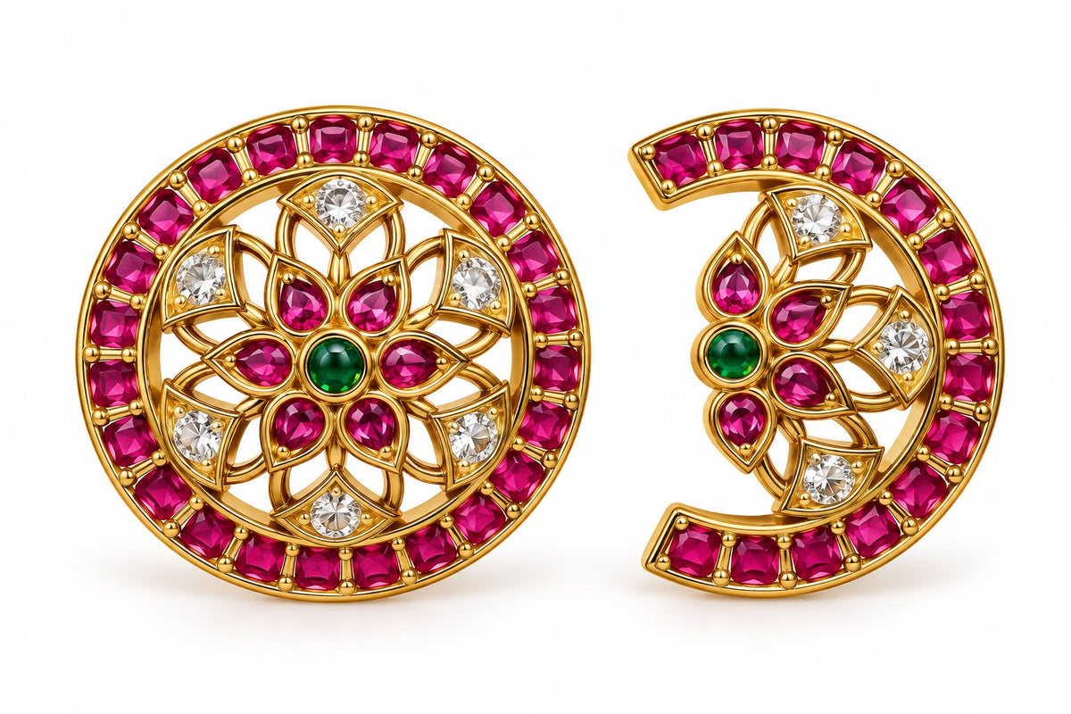 Gold Lotus Hair Jewellery with Ruby & Emerald Stones