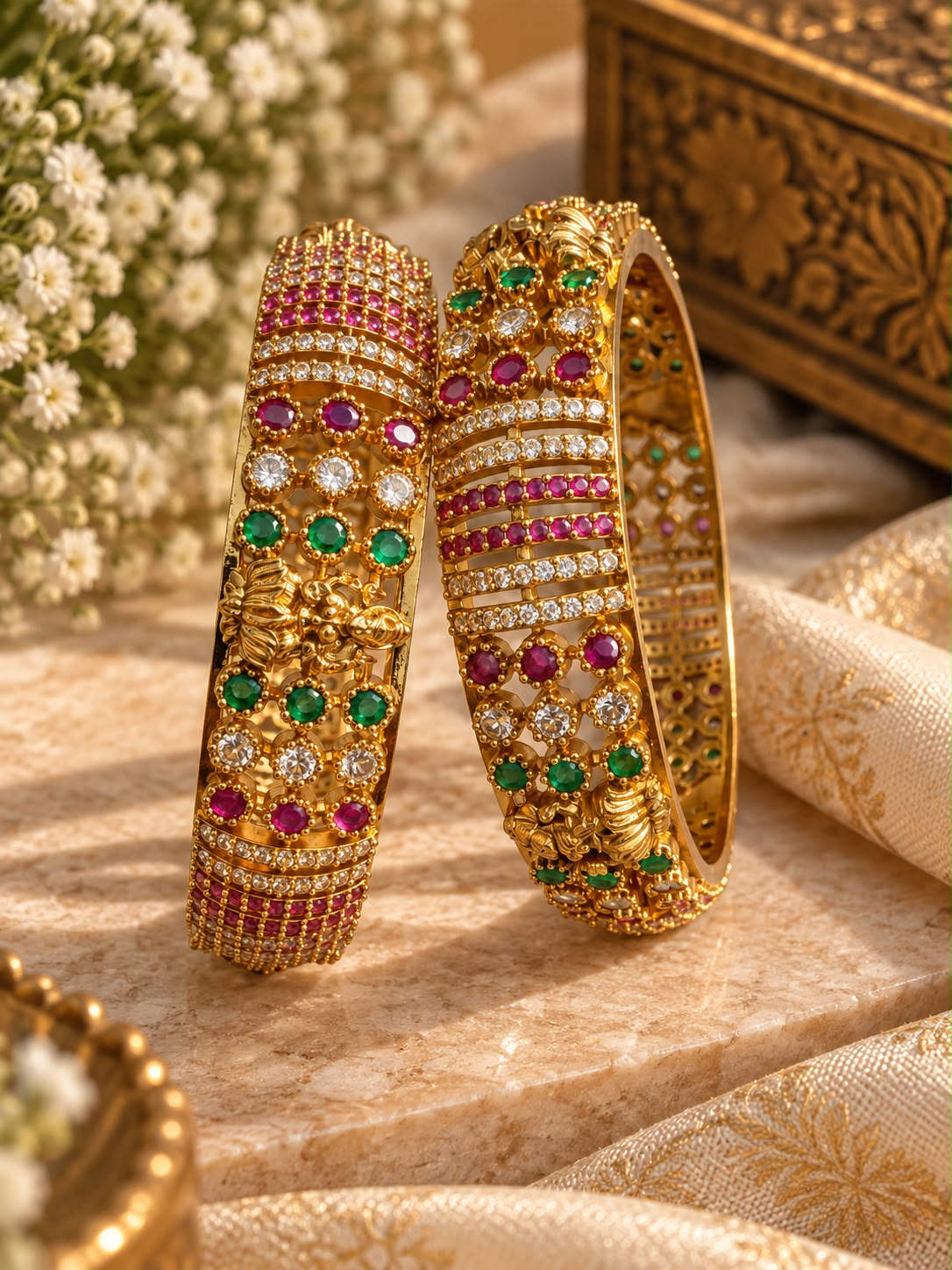 Gold bangles with Stones