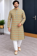 Back view of multicolour floral-print men's kurta