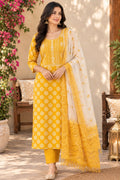 Chudidar / Top – 3er-Set – Gelb mit Blumenmuster – Größe S