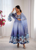 Blue Floral Anarkali Size L