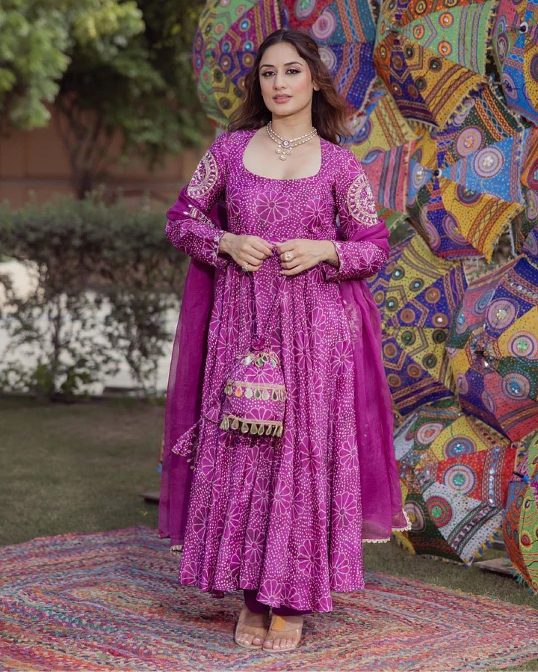 Paarse Bandhani Anarkali Maat M