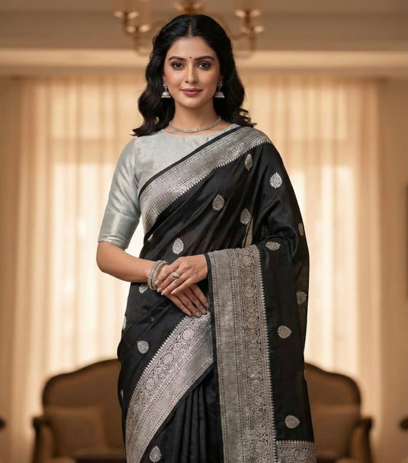 Black Banarasi Silk Party Saree