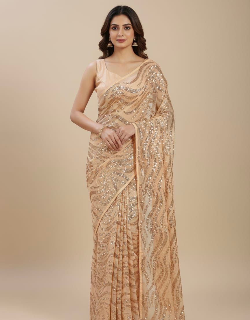 Beige Sequin Party Saree
