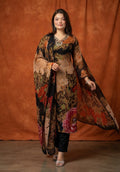 Black Floral Printed chudithar Set with Dupatta XL