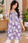 Lavender and White Leaf Print Kurti – L