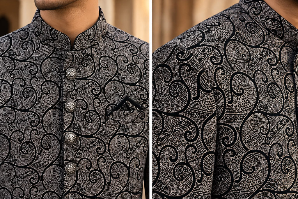 Black & Silver Paisley Sherwani – Size 38 no trouser