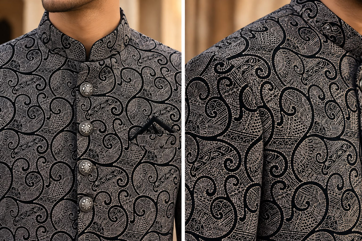 Black & Silver Paisley Sherwani – Size 38 no trouser