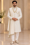 Ivory Sherwani with Embellished Collar – Size 38
