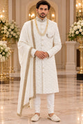 Ivory Patterned Sherwani – Size 40