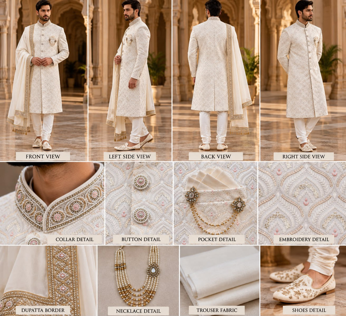 Ivory Sherwani with Pastel Floral Pattern – Size 40