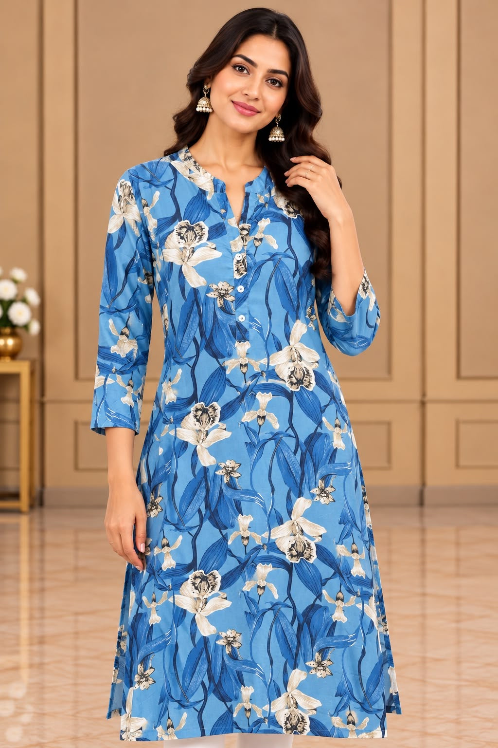 Blue Floral Print Kurti – L size