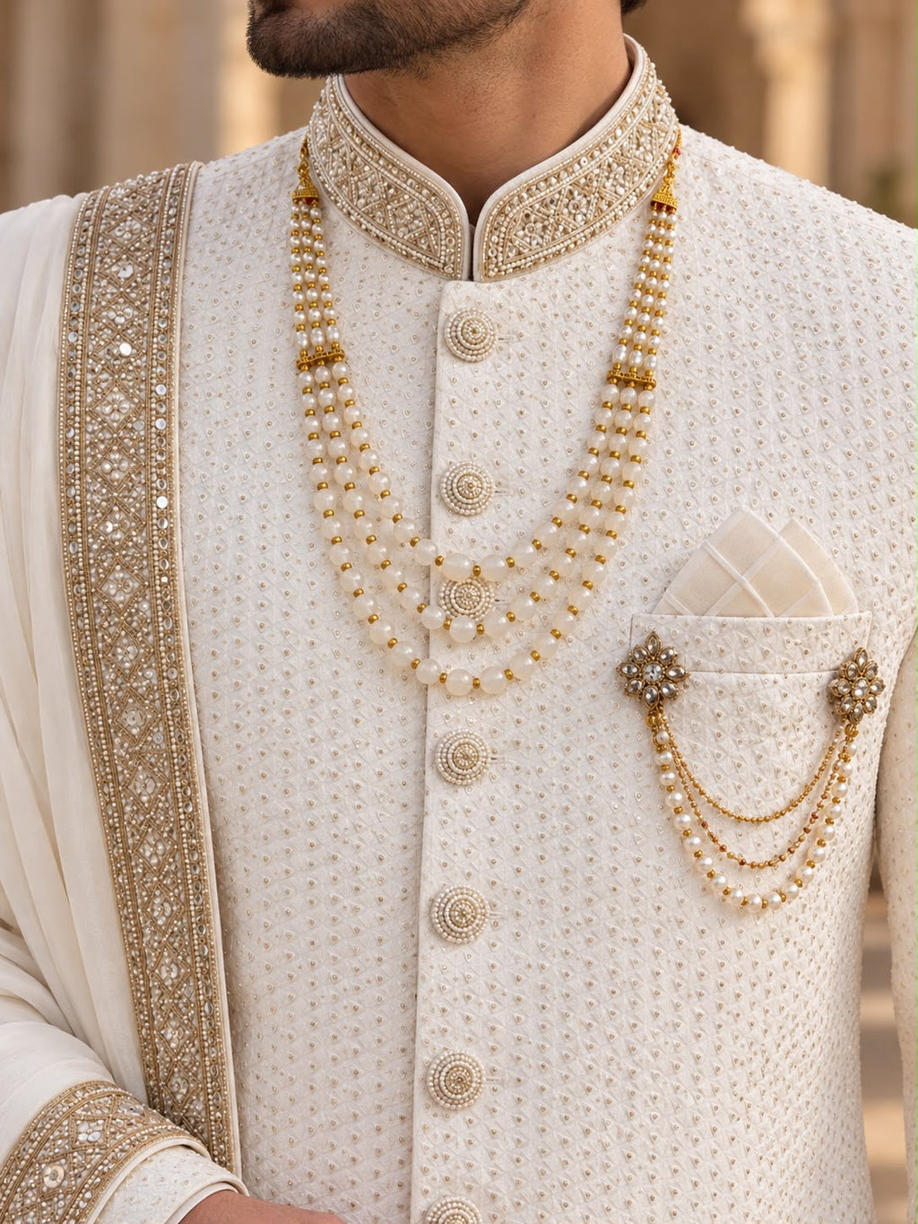 Ivory Embellished Sherwani – Size 42