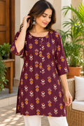 Burgundy Multicolour Motif Print Kurti – XL