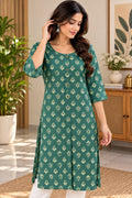 Green Diamond Motif Print Kurti – L
