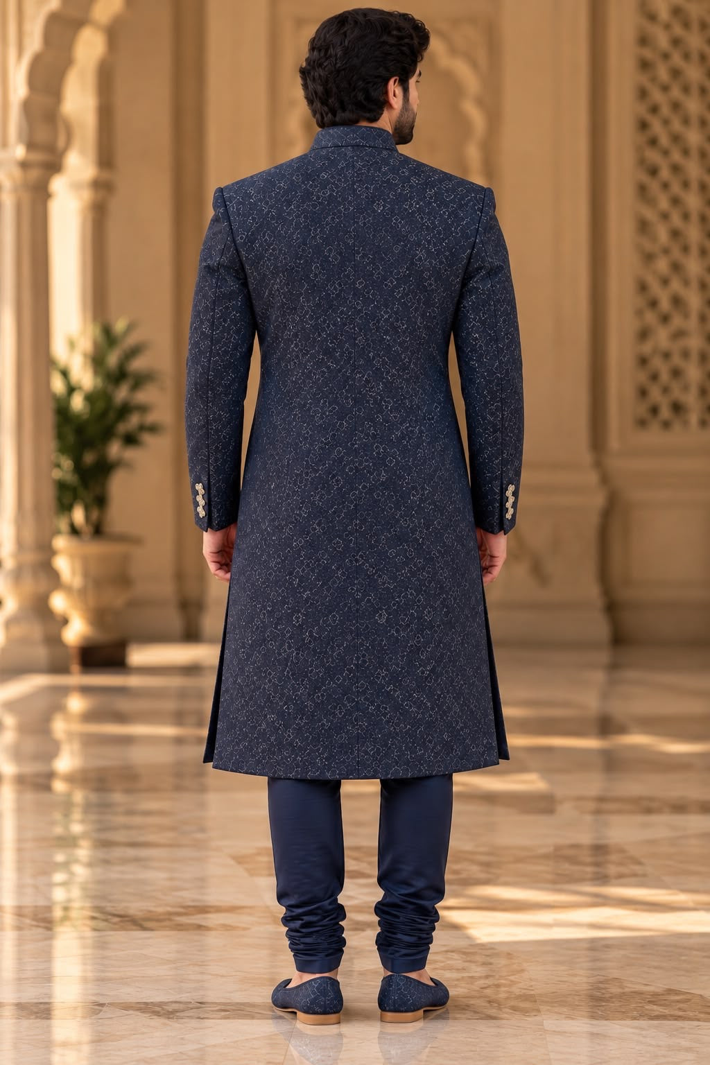 Navy Patterned Sherwani – Size 38