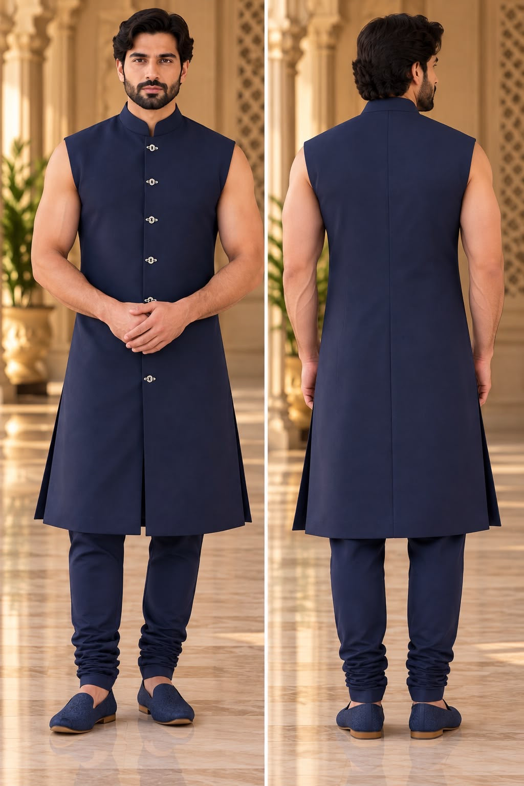 Navy Patterned Sherwani – Size 38